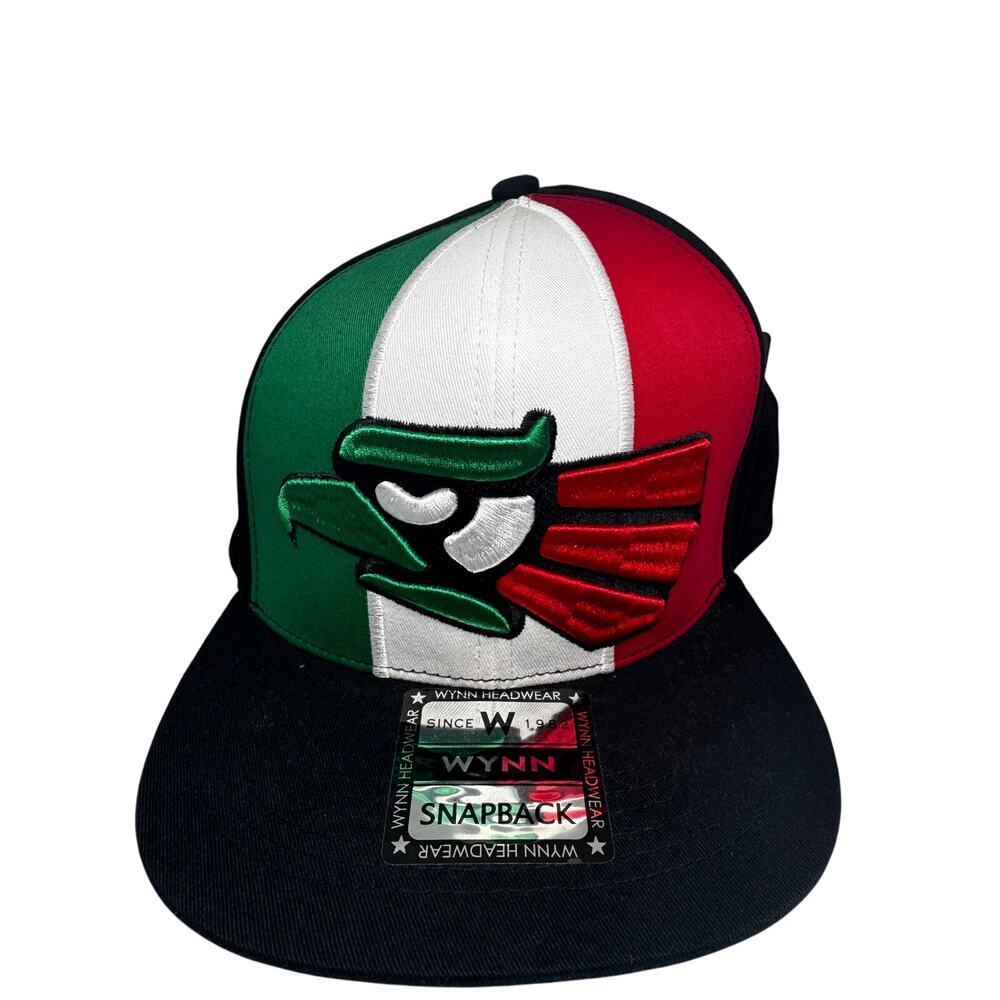 Wynn Headwear Tricolor Mexican Eagle Snapback Hat – Black/Green/Red – Mexico Cap